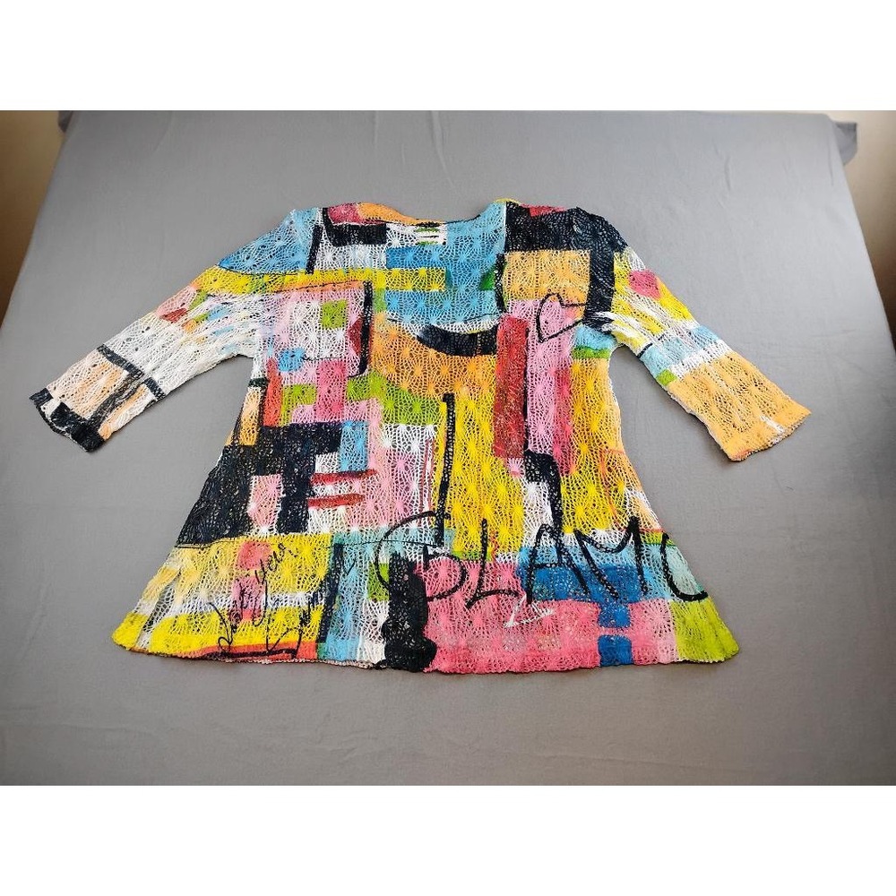 Impulse California Women XL Abstract Crochet Knit Funky Cardigan Color Glam Art - Picture 5 of 8